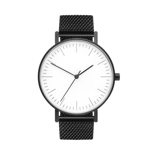 B001 Watch, Gunmetal Case, White Dial, Black Stainless Steel Mesh Strap