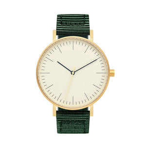 B001 Watch, Gold Case, Off White Dial, Nylon Strap - Green