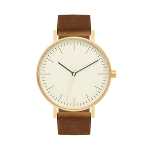 B001 Watch, Gold Case, Off White Dial, Leather Strap