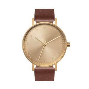 B60 Watch, Gold Case, Gold Dial, Leather Strap