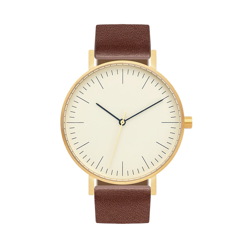 B001 Watch, Gold Case, Off White Dial, Leather Strap - Coffee