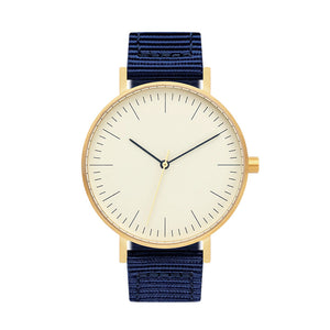 B001 Watch, Gold Case, Off White Dial, Nylon Strap