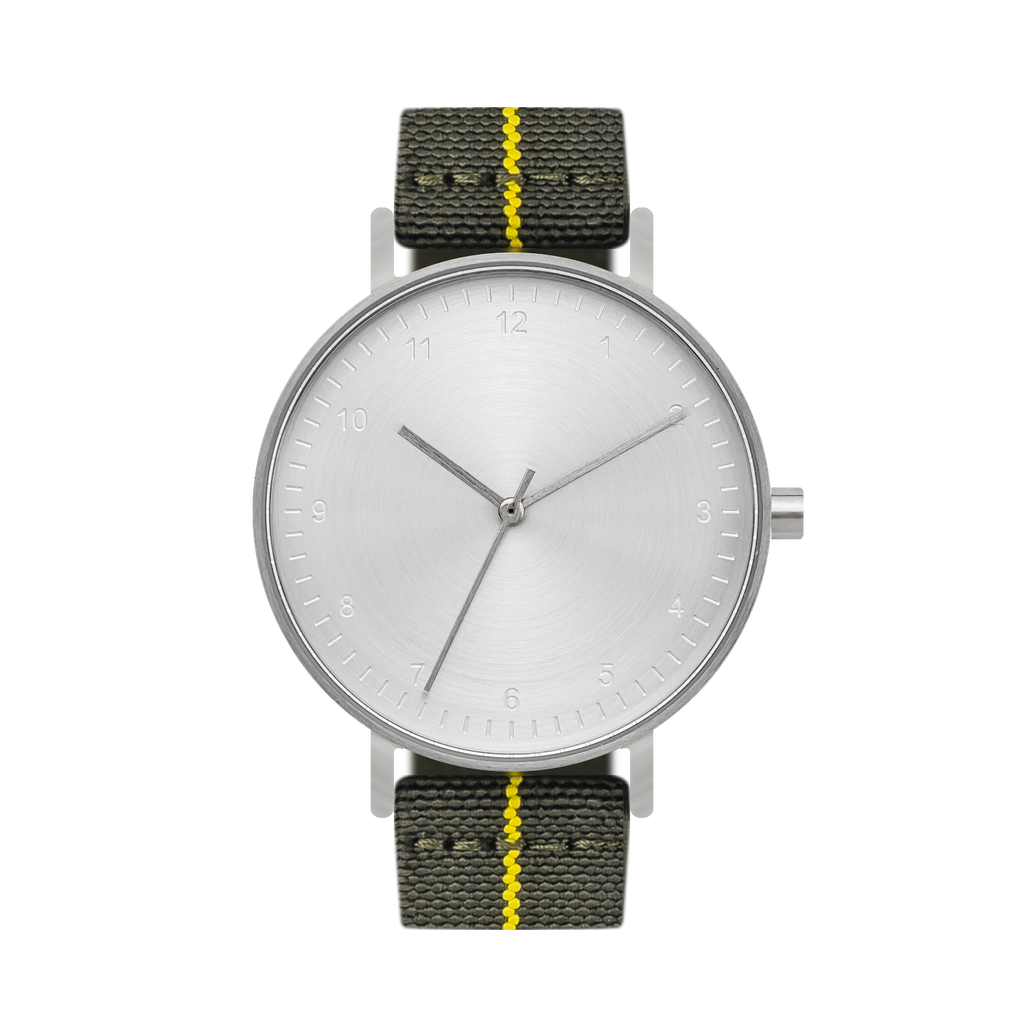 B60 Watch, Silver Case, silver Dial, Stretch Nylon straps - Green