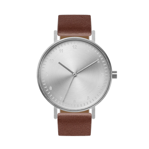 B60 Watch, Silver Case, Silver Dial, Leather Strap