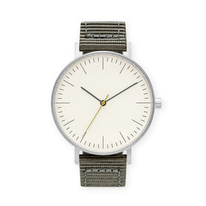 B001 Watch, Silver Case, Off White Dial, Nylon Strap - Gray - BIJOUONE