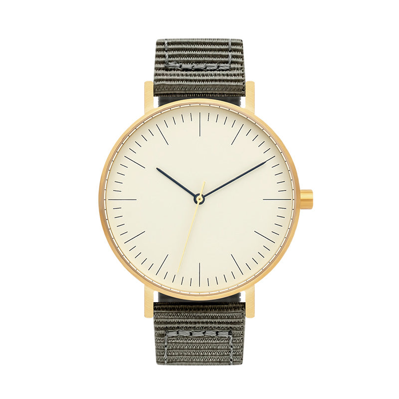 B001 Watch, Gold Case, Off White Dial, Nylon Strap - Gray