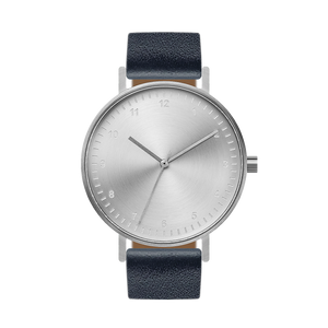 B60 Watch, Silver Case, Silver Dial, Leather Strap