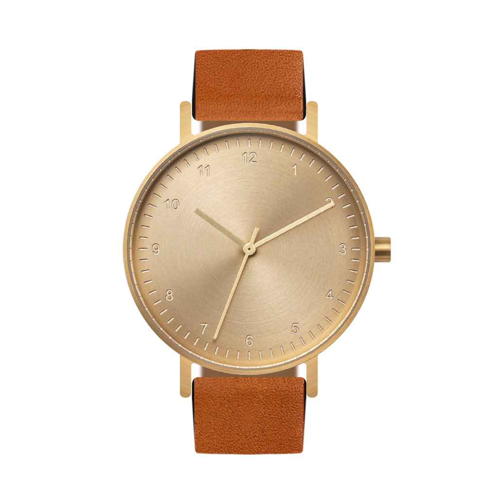 B60 Watch, Gold Case, Gold Dial, Leather Strap - Tan