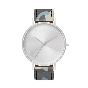 B60 Watch, Silver Case, Silver Dial, Leather Strap