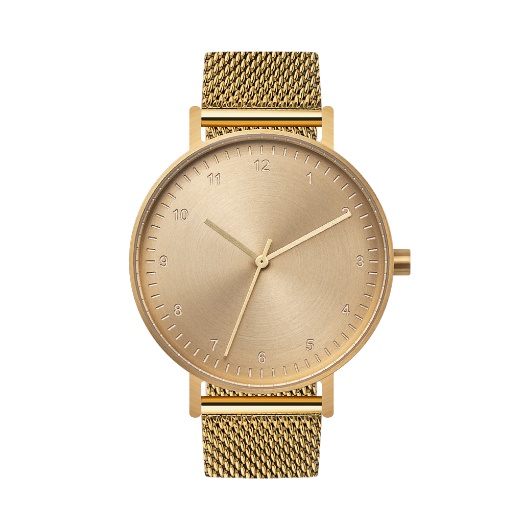B60 Watch, Gold Case, Gold Dial, Stainless Steel Mesh Strap
