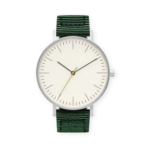 B001 Watch, Silver Case, Off White Dial, Nylon Strap - Green - BIJOUONE