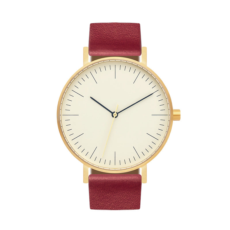 B001 Watch, Gold Case, Off White Dial, Leather Strap - Red
