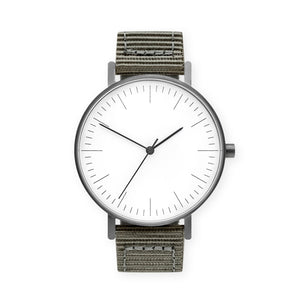 B001 Watch, Gunmetal Case, White Dial, Nylon Strap