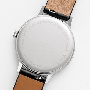 B70 Watch, Silver Case, Beige Dial, Calendar, Luminous, Leather Strap - Black