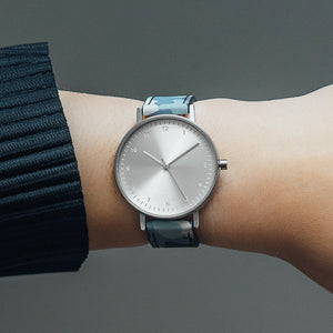 B60 Watch, Silver Case, Silver Dial, Leather Strap