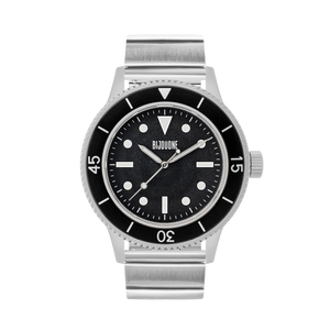 C01 Watch, Matte Silver Case, Black Dial, Sapphire Crystal Glass, Luminous, Stainless Steel Strap
