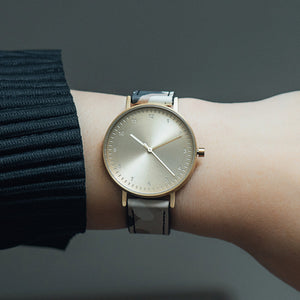 B60 Watch, Gold Case, Gold Dial, Leather Strap