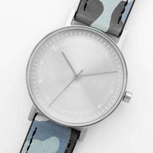 B60 Watch, Silver Case, Silver Dial, Leather Strap