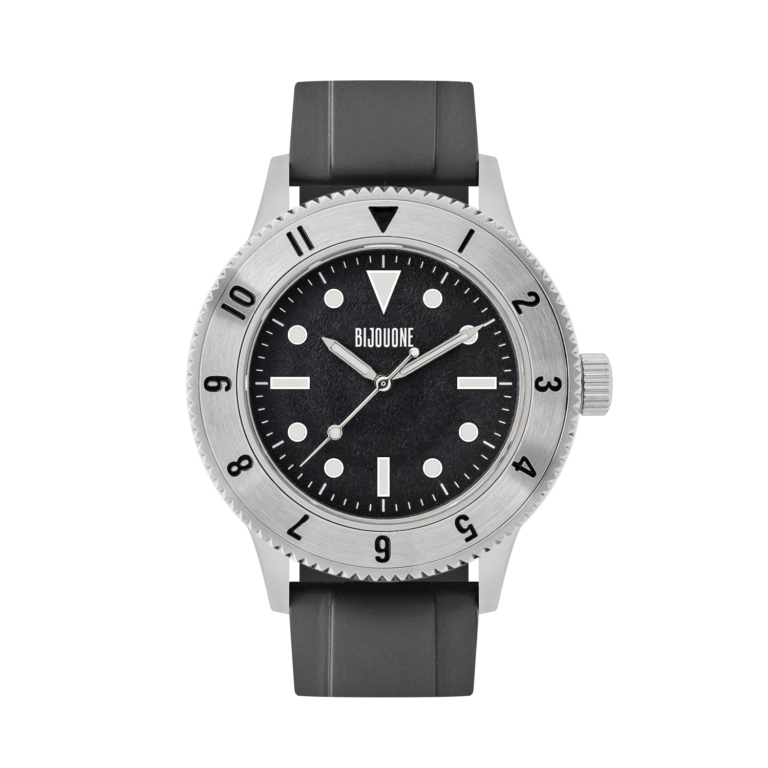C01 Watch, Brushed Silver Case, Black Dial, Sapphire Crystal Glass, Luminous, Fluoroelastomer Strap