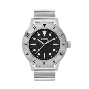 C01 Watch, Brushed Silver Case, Black Dial, Sapphire Crystal Glass, Luminous, Stainless Steel Strap