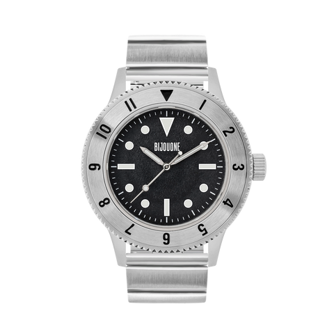 C01 Watch, Brushed Silver Case, Black Dial, Sapphire Crystal Glass, Luminous, Stainless Steel Strap