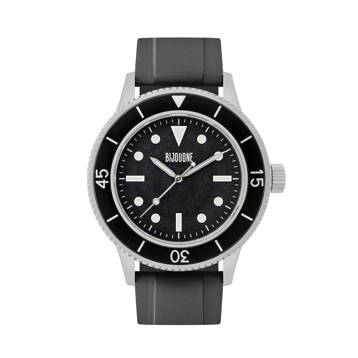 C01 Watch, Matte Silver Case, Black Dial, Sapphire Crystal Glass, Luminous, Fluoroelastomer Strap