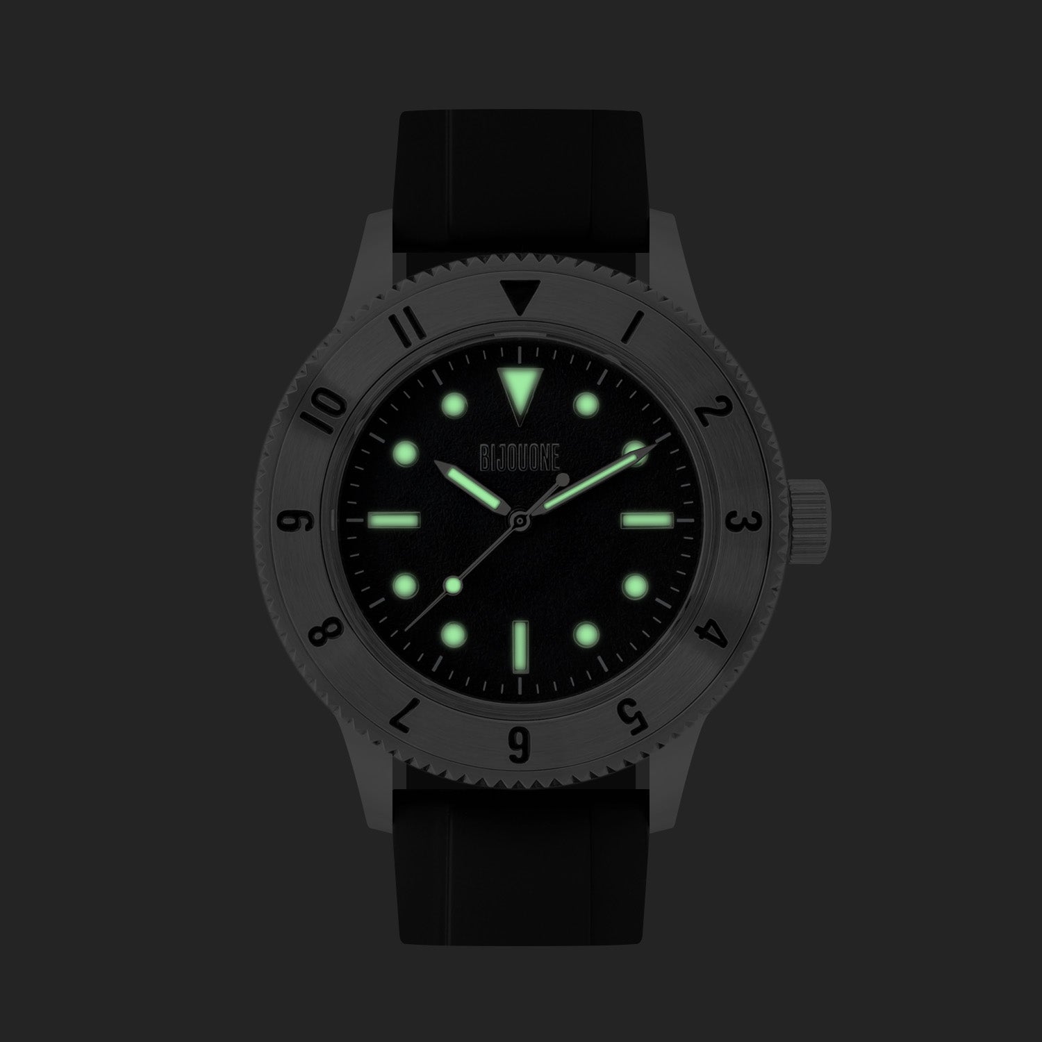 C01 Watch, Brushed Silver Case, Black Dial, Sapphire Crystal Glass, Luminous, Fluoroelastomer Strap