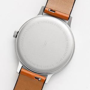 B70 Watch, Silver Case, Black Dial, Calendar, Luminous, Leather Strap
