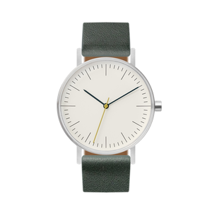 B001 Watch, Silver Case, Off White Dial, Leather Strap