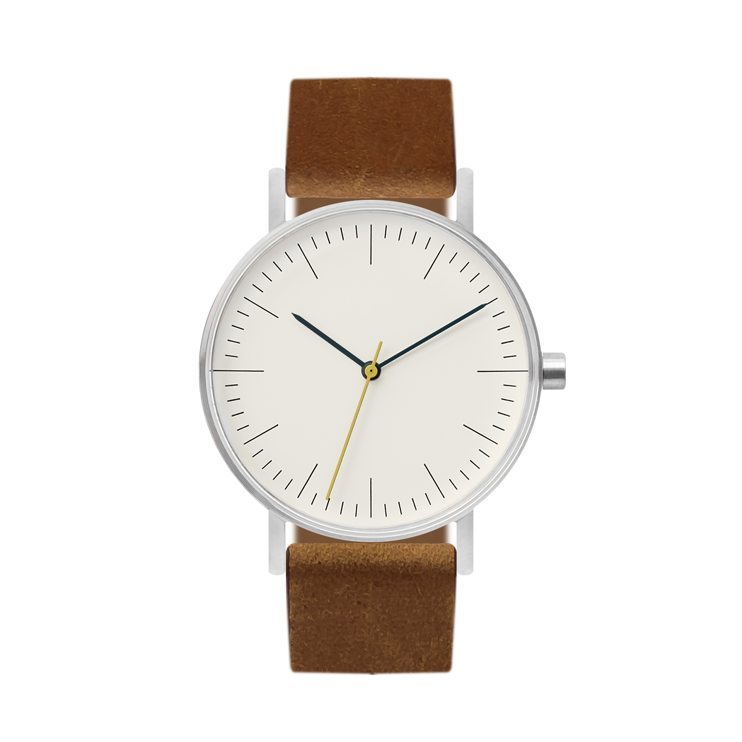 B001 Watch, Silver Case, Off White Dial, Leather Strap