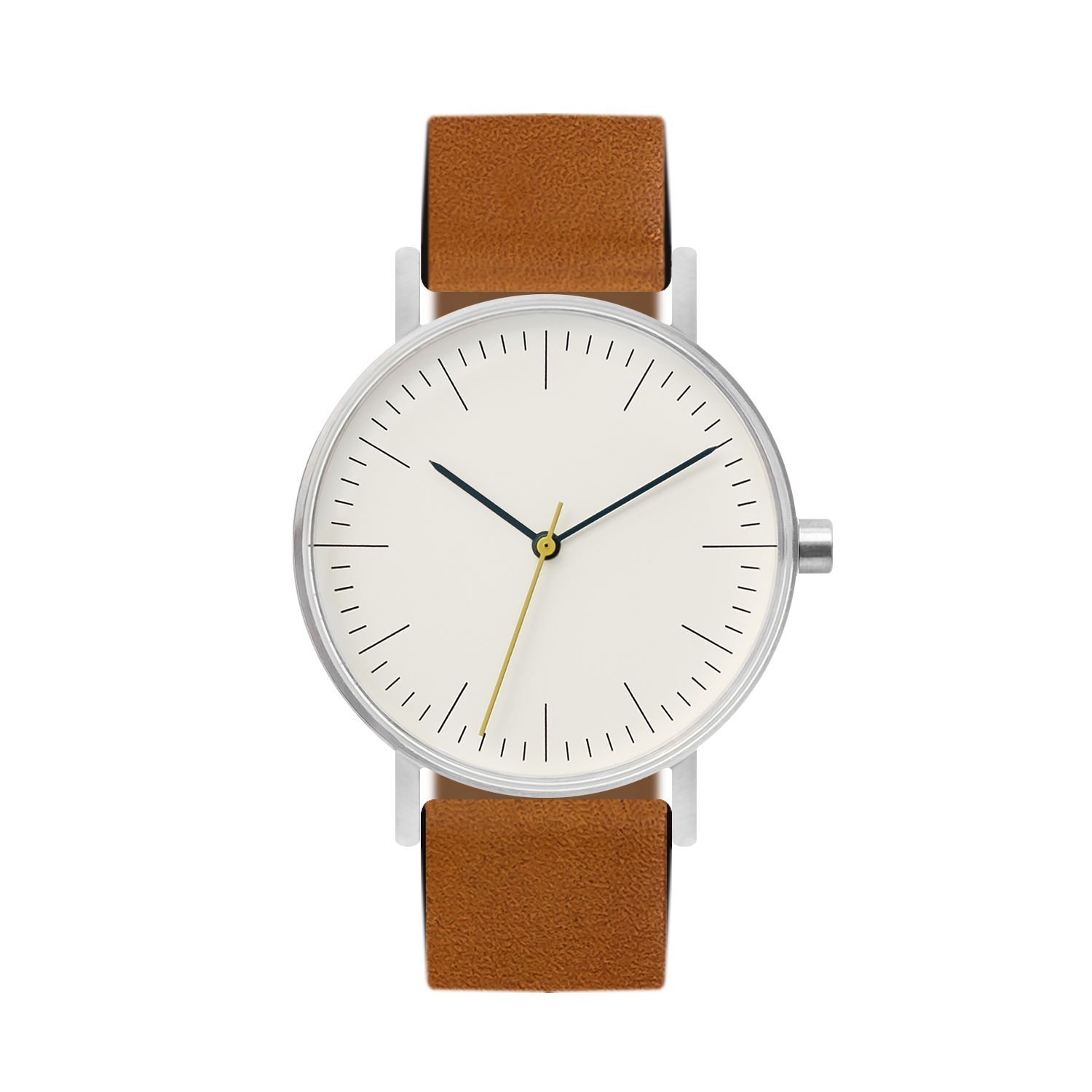 B001 Watch, Silver Case, Off White Dial, Leather Strap - Tan