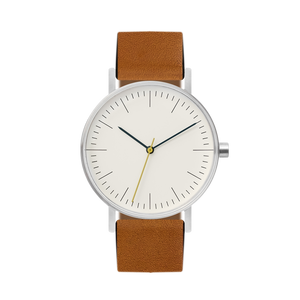 B001 Watch, Silver Case, Off White Dial, Leather Strap - Tan
