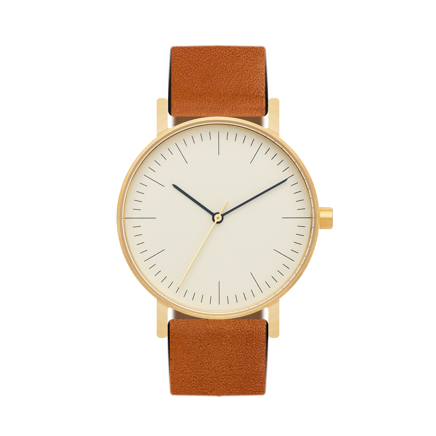 B001 Watch Gold Case Off White Dial Leather Strap Tan BIJOUONE