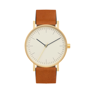 B001 Watch, Gold Case, Off White Dial, Leather Strap - Tan