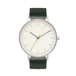B001 Watch, Silver Case, Off White Dial, Leather Strap
