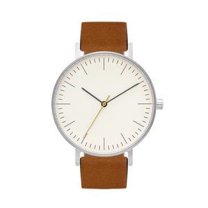 B001 Watch, Silver Case, Off White Dial, Leather Strap