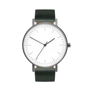 B001 Watch, Gunmetal Case, White Dial, Leather Strap