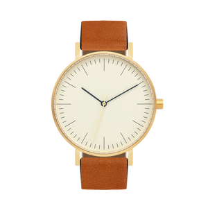 B001 Watch, Gold Case, Off White Dial, Leather Strap