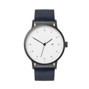 B30 Watch, Gunmetal Case, White Dial, Calendar, Leather Strap
