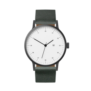 B30 Watch, Gunmetal Case, White Dial, Calendar, Leather Strap