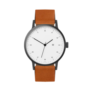 B30 Watch, Gunmetal Case, White Dial, Calendar, Leather Strap
