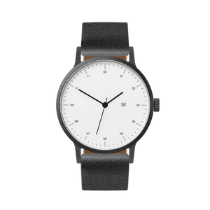 B30 Watch, Gunmetal Case, White Dial, Calendar, Leather Strap