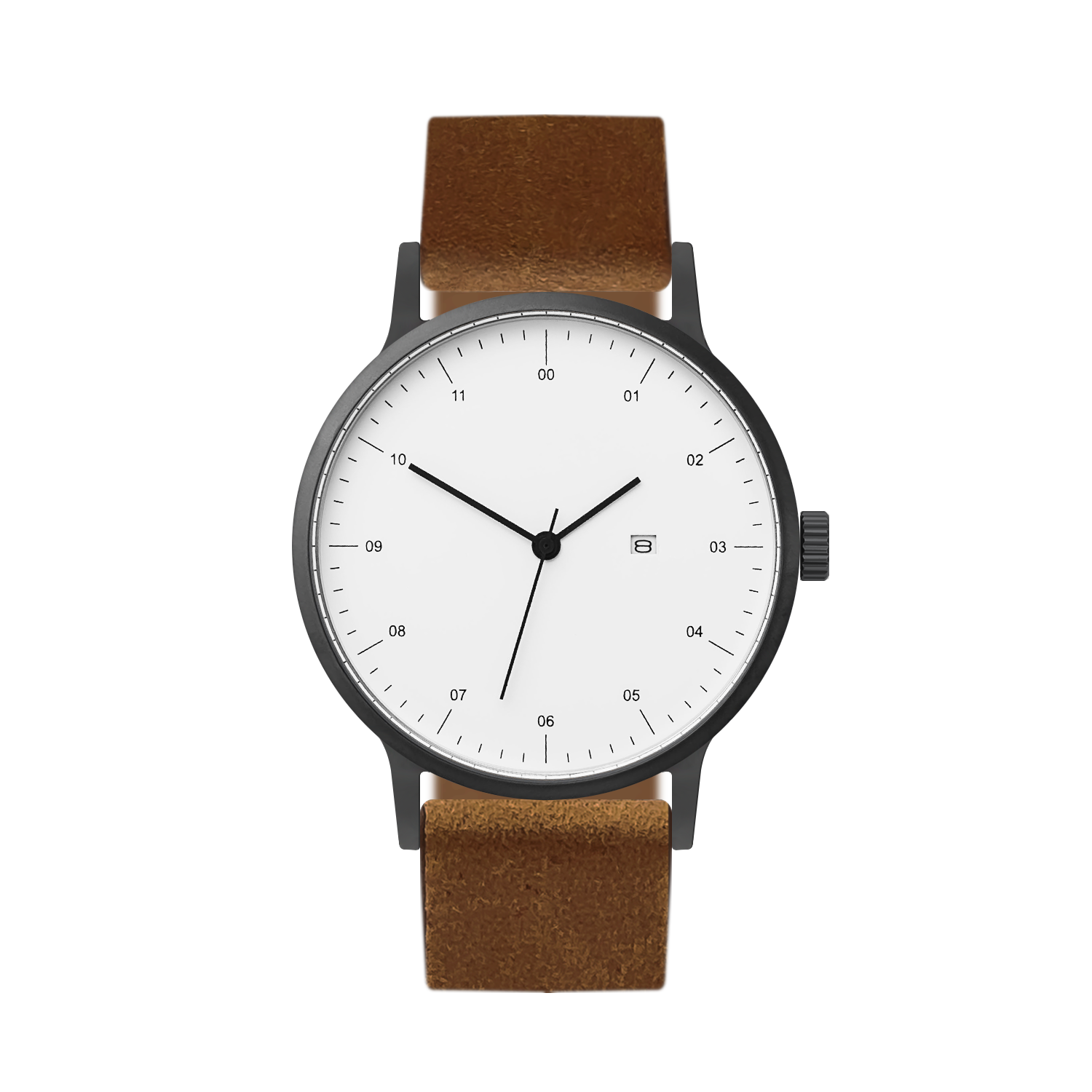 B30 Watch, Gunmetal Case, White Dial, Calendar, Leather Strap