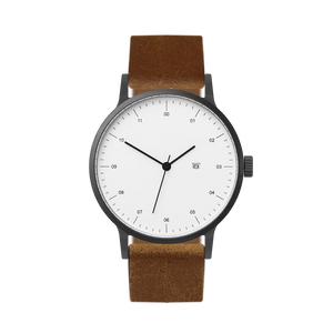 B30 Watch, Gunmetal Case, White Dial, Calendar, Leather Strap