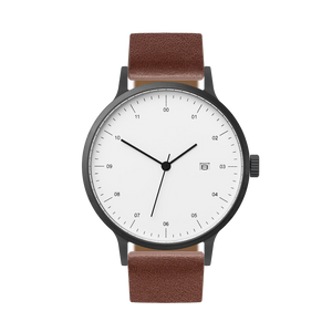 B30 Watch, Gunmetal Case, White Dial, Calendar, Leather Strap