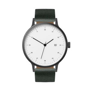 B30 Watch, Gunmetal Case, White Dial, Calendar, Leather Strap