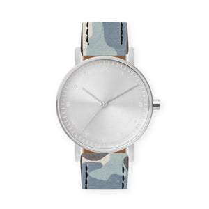 B60 Watch, Silver Case, Silver Dial, Leather Strap
