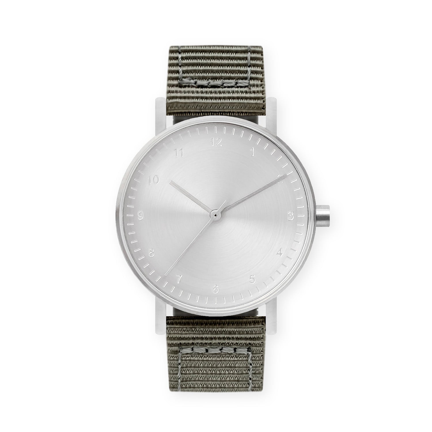 B60 Watch, Silver Case, Silver Dial, Nylon Strap