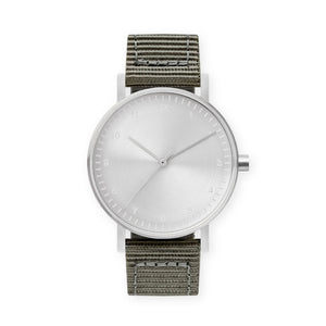 B60 Watch, Silver Case, Silver Dial, Nylon Strap
