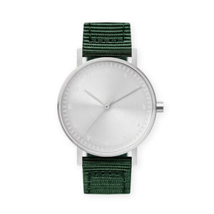 B60 Watch, Silver Case, Silver Dial, Nylon Strap